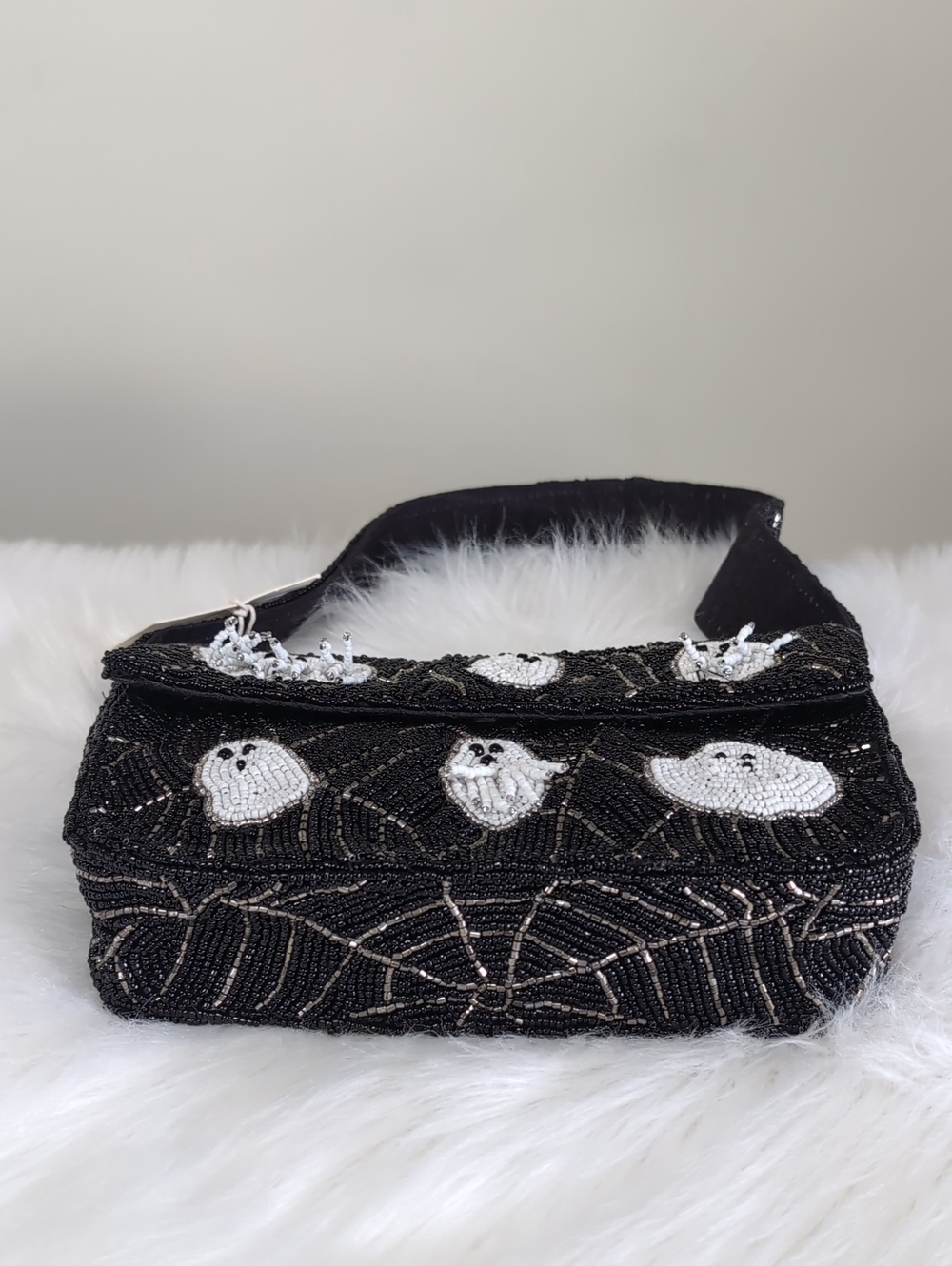 SOL and MER Halloween Ghost Motif Beaded Shoulder Bag w/ Spiderweb Design πΈοΈπ» - Picture 11 of 16